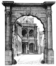 Historical architectural illustration from the 19th Century, 1881, German Renaissance style, 16th