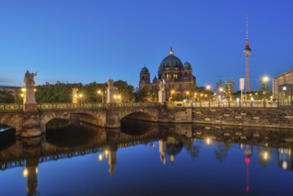 Berlin Cathedral with the television tower at night