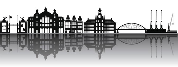 Illustration drawing from Antwerp skyline with station zoo and industry