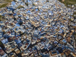 Aerial view of famous Medina blue old city Chefchaouen, Morocco, Africa