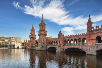 Berlin Germany, city skyline at Oberbaum Bridge and Berlin Metro