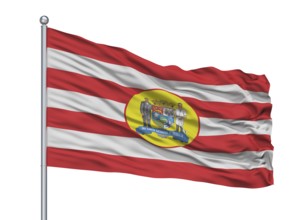Blumenau City Flag On Flagpole, Country Brasil, Isolated On White Background