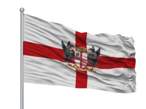 Perth City Flag On Flagpole, Country Australia, Isolated On White Background
