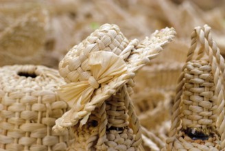Basketry market on nature. Wicker cover for bottles