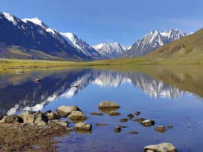 Mountain landscape with lake in Altay, Russia, Europe