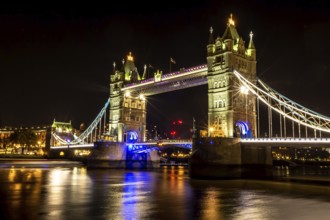 Tower Bridge in London, UK, United Kingdom. Europe. Long exposure and night shot