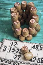 Traditional legacy of the ancient Board game Lotto on wooden background