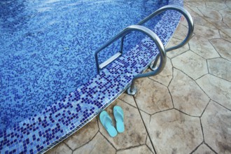 Swimming pool in the resort. View from water