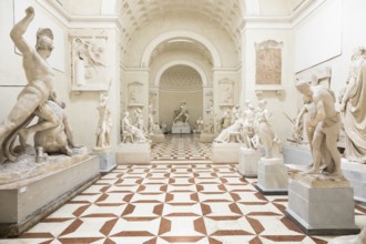 Possagno, Italy, June 2022: Antonio Canova Museum. Gallery interior with antique collection of
