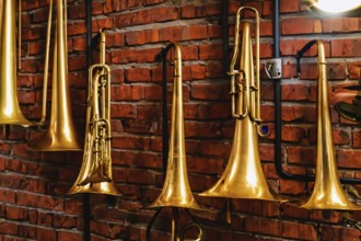 Interior of an old musical workshop with musical instruments and tools