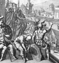Seige of Samaria on engraving from the 1700s. Engraved by J.Kip after a picture by G.Freman