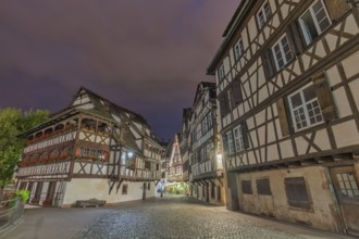 Strasbourg France, Colorful Half Timber House night city skyline