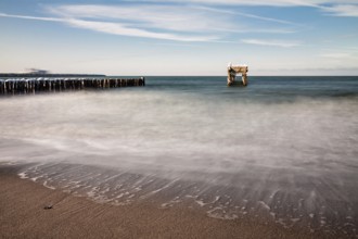 Groyne and jetty remains on the coast of the Baltic Sea