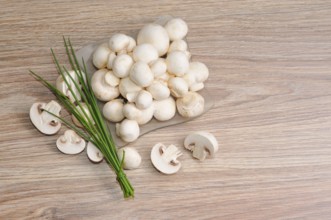 Fresh raw mushrooms with chives, Fresh raw mushrooms with chives
