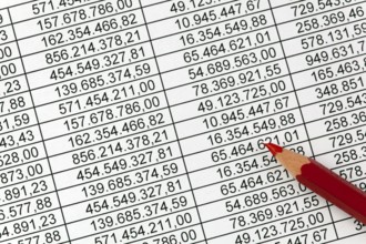 Turnover and earnings figures in one balance sheet. With red pencil Austria