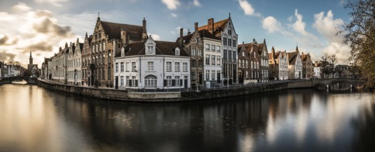 Bruges, West Flemish Region, Belgium, 11 15 2017: The Spiegelrei historical street reflecting in