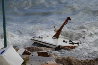 Destruction on the coast of the Côte d'Azur in Roquebrune Cap Martin and Menton after storm in
