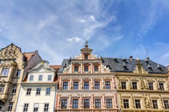 Houses in Renaissance architecture style in the historic city center of Erfurt, Germany, Europe