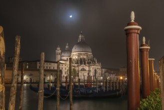 Old Baroque Church Santa Maria della Salute at Night, Venice, Italy, Europe