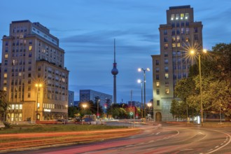 Strausberger Platz in Berlin with its Stalinist architecture at dusk