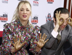 Kaley Cuoco and Simon Helberg at the handprints ceremony for 'The Big Bang Theory' held at the TCL