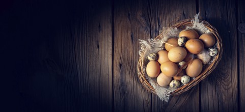 Fresh eggs straight from the farm in a basket