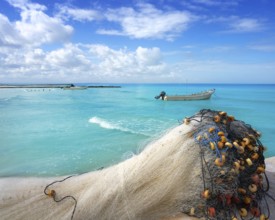 Holbox tropical Island fishing nets in Quintana Roo of Mexico