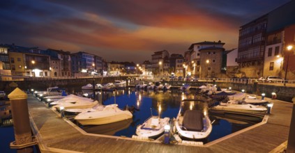 Llanes marina port sunset in Asturias of Spain