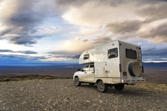 A pickup camper near Los Glaciares National Park in Patagonia, El Calafate, Santa Cruz, Argentina,