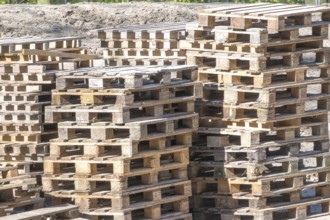 A stack of old wooden pallets