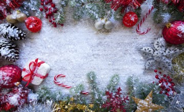 Christmas border frame on white snow background