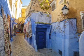 Rugs on Street of Chefchaouen, Morocco, Africa