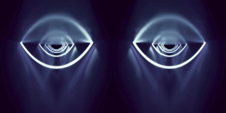 A blue neon lights eyes background. 3D illustration