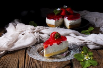 Delicious strawberry cream cheese tart with sponge base