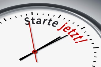 Eine Uhr mit Text starte jetzt!