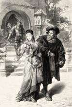 Gretchen, Faust and Mephistopheles, first part of the tragic play Faust by Johann Wolfgang von