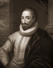 Steel engraving, c. 1860, Miguel de Cervantes Saavedra, 1547-1616, a Spanish writer, Miguel de