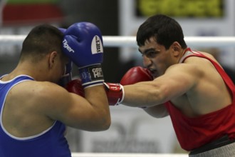 Sofia, Bulgaria. 27th February, 2021. Narek Manasyan (red) of Armenia and Radoslav Pantaleev of