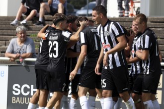 Villingen players celebrate the 1-0 lead goal by Marcel Sökler (Villingen 08) during the Soccer-RL
