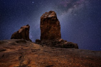 Gran canaria roque nublo in night stars light photo mount