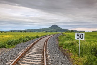 Railway track in Central Bohemian Highlands, Czech Republic. Central Bohemian Uplands is a mountain