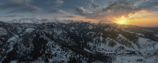 View of the High Tatras from Tatranska Javorina to Javorova valley to Ladovy and Lomnicky peaks