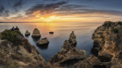 Lagos Praia da Balanca, Portuguese coast near the city of Lagos in the light of the rising sun