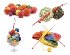 ?ollage varicoloured ball for knitting on white background. It Is formed from several pictures