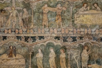 Descent, burial, arrival of the three Marys and meeting with the Magdalene, Gothic paintings,
