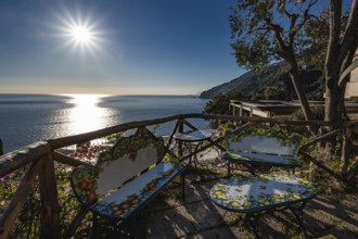 Amalfi Coast in Positano, Italy during sunny day. View of Positano with blue sea on Amalfi Coast in