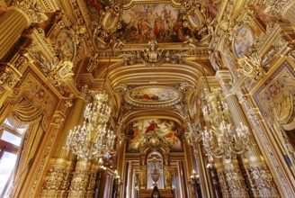 PARIS, FRANCE, MARCH 14, 2017 : interiors, frescoes and architectural details of the palais