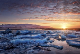 Jokulsarlon glacial river lagoon in southern part of Vatnajokull National Park