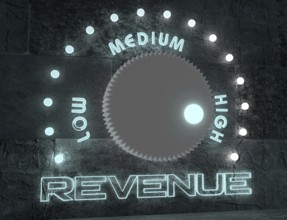 Balance adjust between low and high revenue. regulator with neon shine scale. 3D rendering