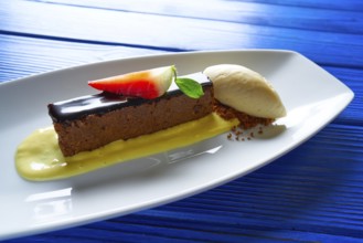 Chocolate brownie with vanilla ice-cream ice cream dessert